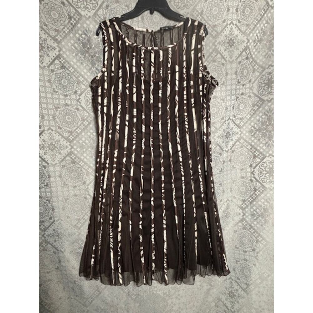 Sandra Darren Brown Mesh Overlay Graduation Cocktail Dress w/ Slip Size 18W